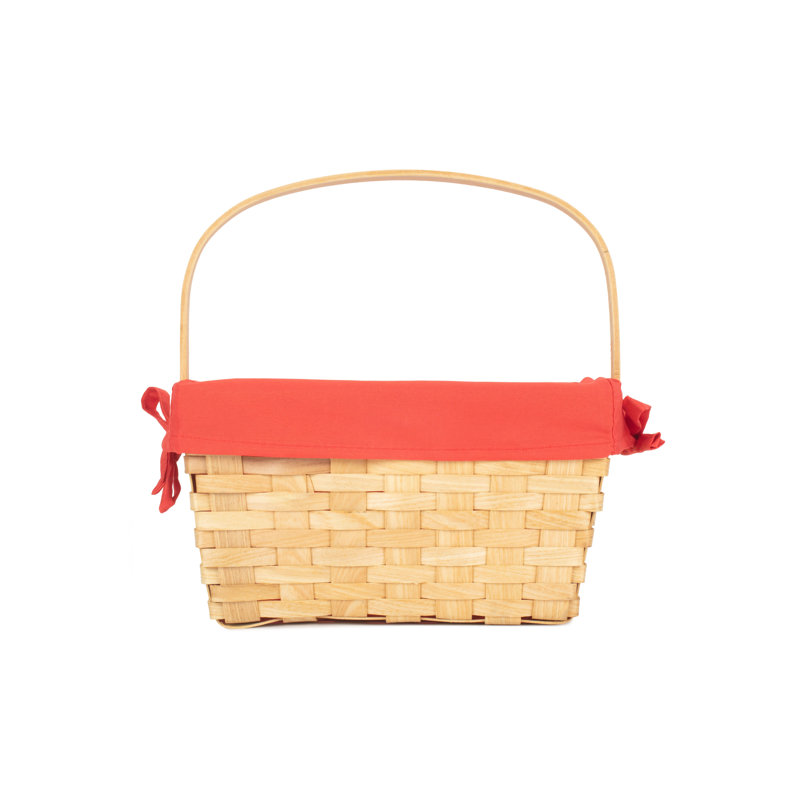Wicker Chipwood Swing Handle Basket with Lining, Red