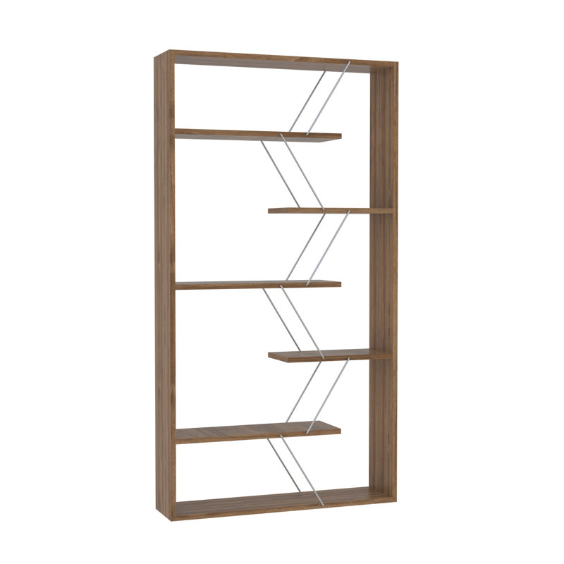 Modern 6-shelves Walnut Bookcase, Made Of Solid Wood For Office Living Industrial Style 6-shelf And Area