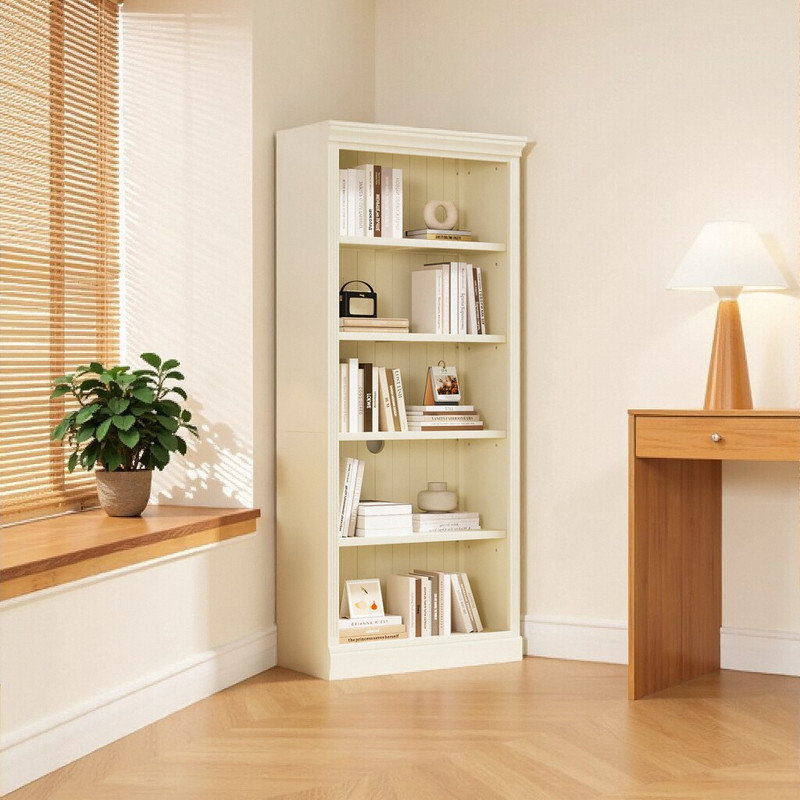 Bibliothèque à 5 niveaux PVolume avec tablettes réglables, capacité 55LB, éclairage intégré, Beige