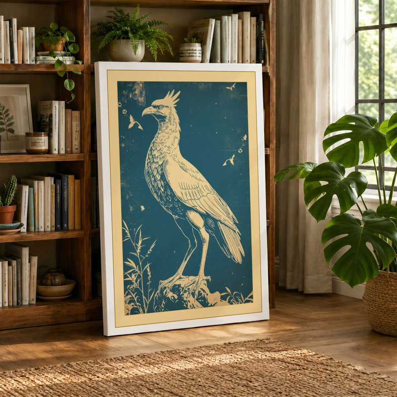 Nocturnal Crane Japandi - Wrapped Canvas, Sage Border, 30x20 - 76.2 x 50.8 cm