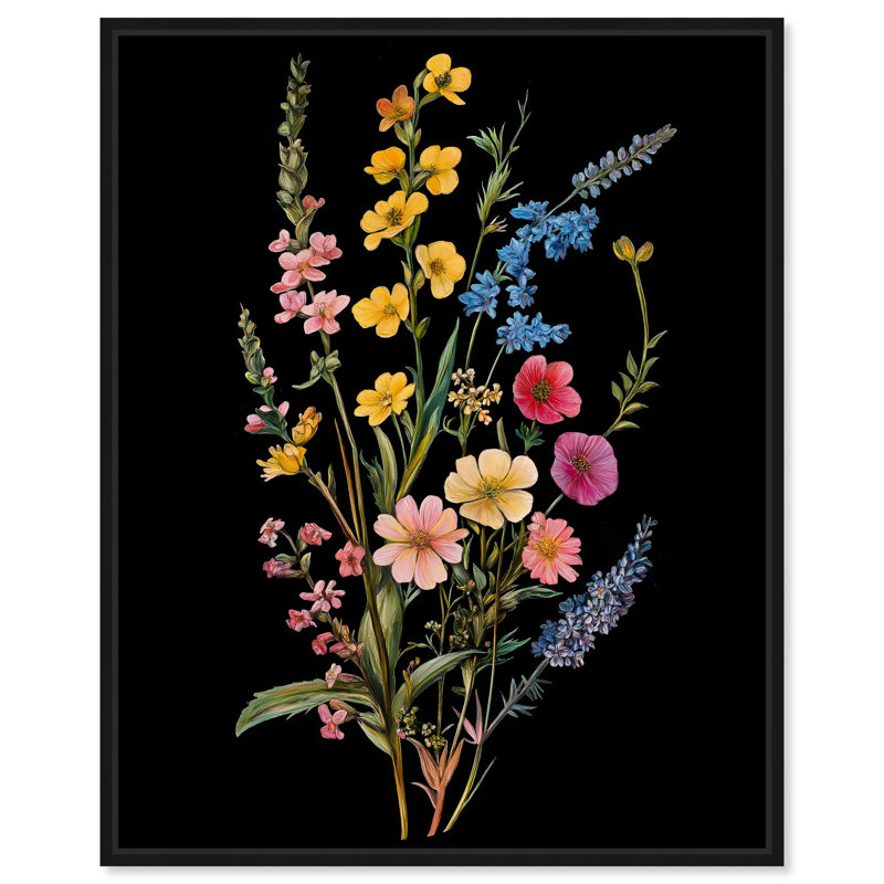 «Darkling Daisies I», toile par Elegant Florals par Art Remedy, H 21 po x l 17 po, Structure noire