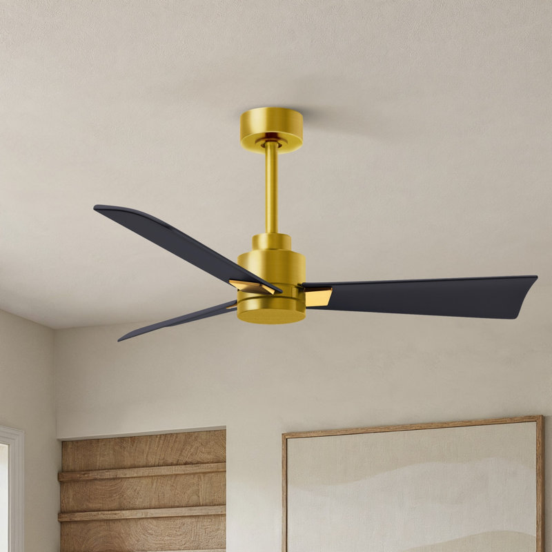 Alessandra Outdoor Downrod Ceiling Fan, Matte Black, Brushed Brass