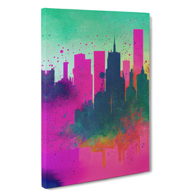 Paint Splashed City Skyline No.1 Abstract - Wrapped Canvas