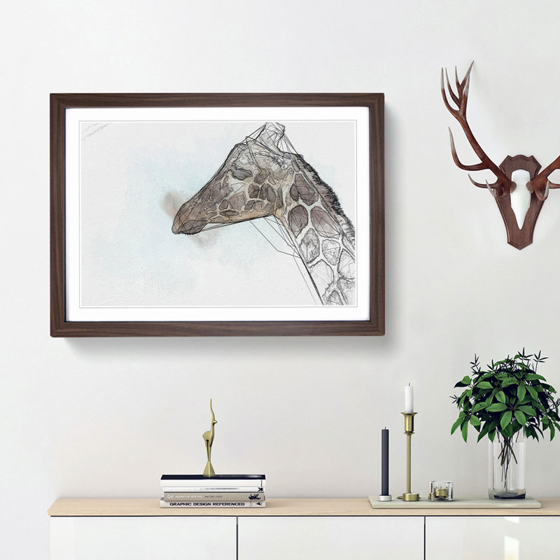 Giraffe Profile - Picture Frame Graphic Art Print, 27cm H x 36cm W x 2cm D, Walnut Framed