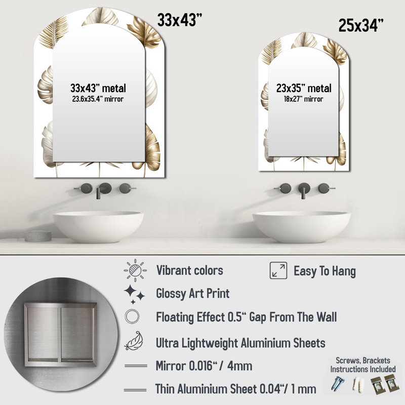 Miroir décoratif Reflection Tropical Grey Leaves III - Beige, 34 po x 25 po