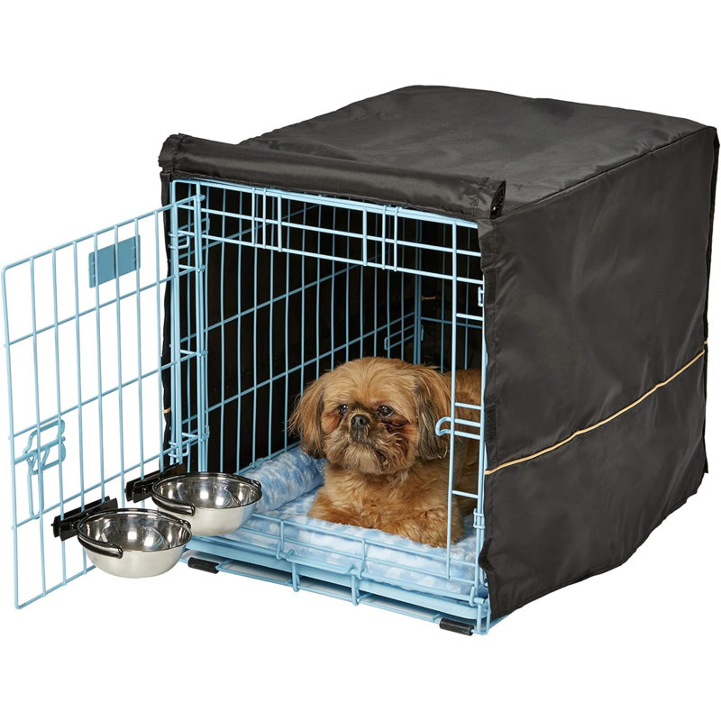 Icrate Starter Kit - 24-Inch Crate Ideal For Small Dogs, Includes Crate, Bed, Bowls & Cover (Blue)