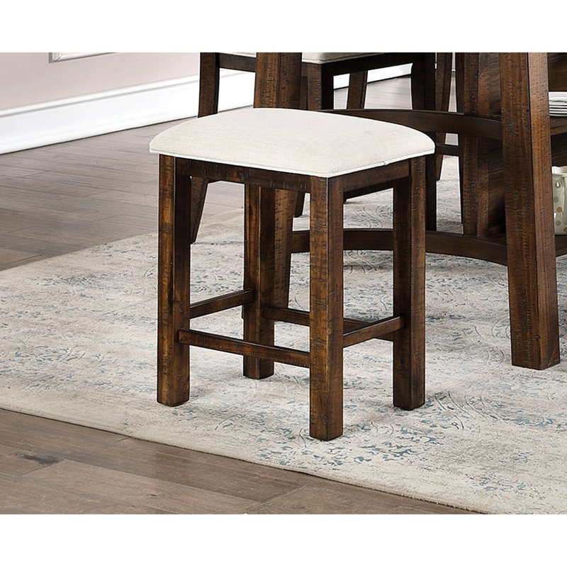 2 pièces de tabourets de comptoir de salle à manger, aspect rustique, bois massif, siège en tissu beige, hauteur, coussin,