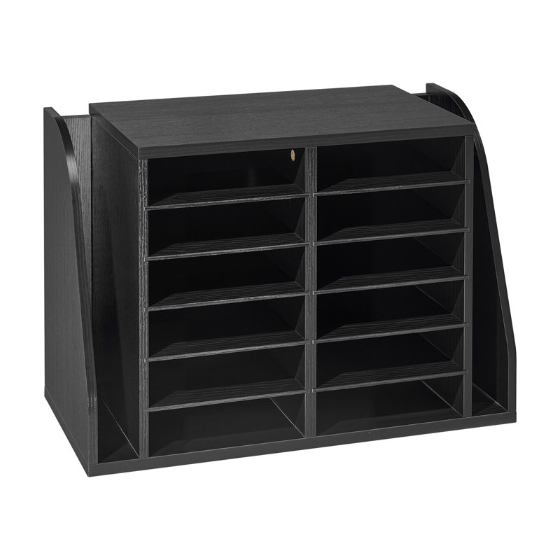 Organiseur de documents noir à 12 compartiments avec rangement vertical latéral pour le bureau et la maison