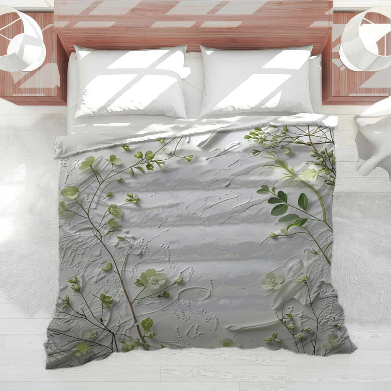 Édredon de verdure à motif floral minimaliste, Très grand lit