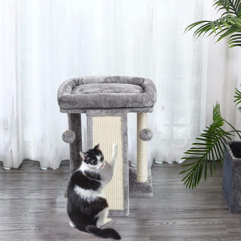 Light Gray Sisal Cat Scratching Post with Plush Perch