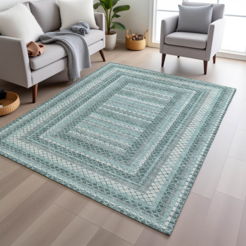 Tapis bleu sarcelle lavable à la machine intérieur / extérieur Xhevrie, Rectangle 2 pi 6 po x 3 pi 10 po