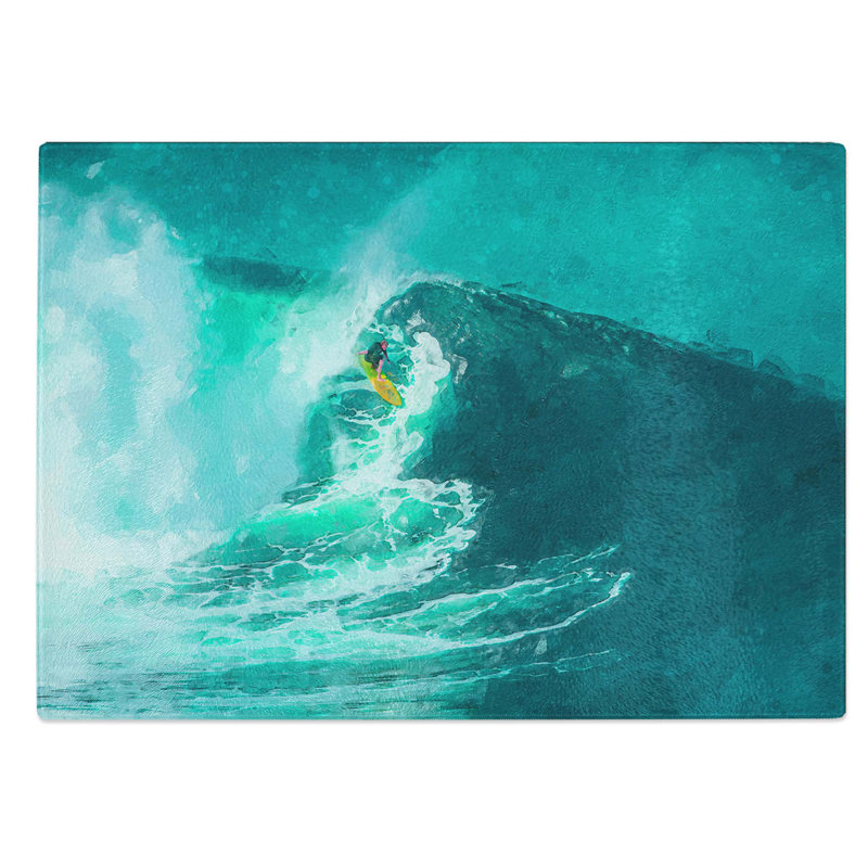 Tempered Glass Surfing in Hawaii Chopping Board, 28.5 cm W x 20 cm L