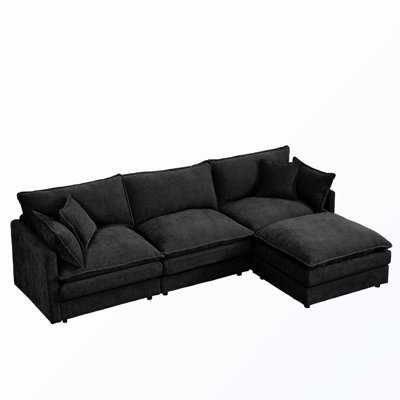 L-Shape Chenille Sectional Couches with Movable Ottoman