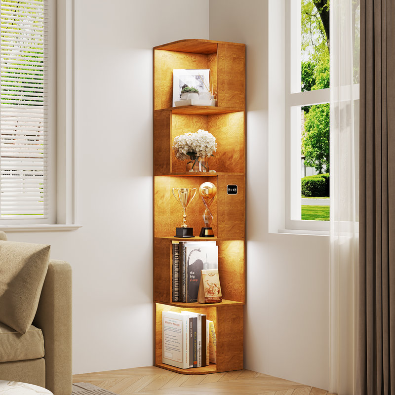 64.8"H, Modern Storage 5-Tier Bookshelf, Brown