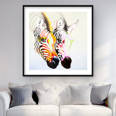 Couple de zèbres colorés - décor encadré jaune mat