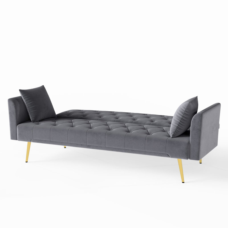 Canapé-lit pliable de style américain de 72 pouces en velours gris, multifonctionnel pour les petits salons Lit de style rétro, 3 appartements