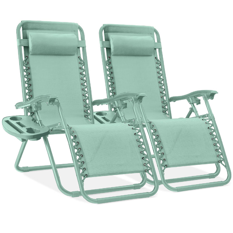 Set Of 2 Zero Gravity Lounge Chair Recliners For Patio, Pool W/ Cup Holder Tray - Seafoam, Seafoam, Seafoam