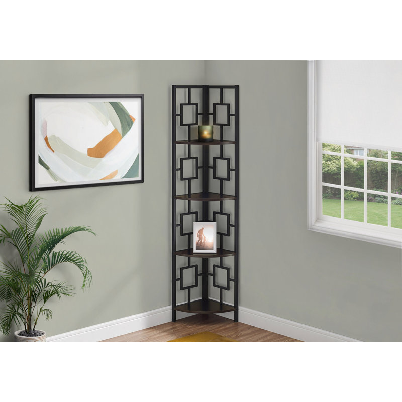 Bibliothèque, bibliothèque, étagère, d'angle, 4 niveaux, H 62 po, bureau, chambre à coucher en métal, Espresso