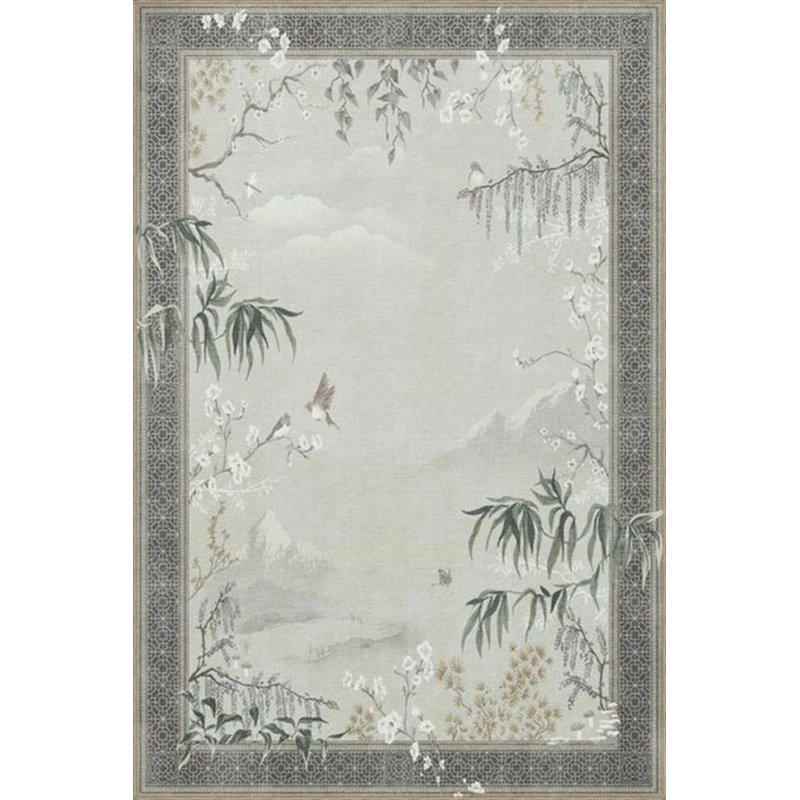 Tapis gris tissé lavable encadré, Rectangle 2 pi 4 po x 4 pi