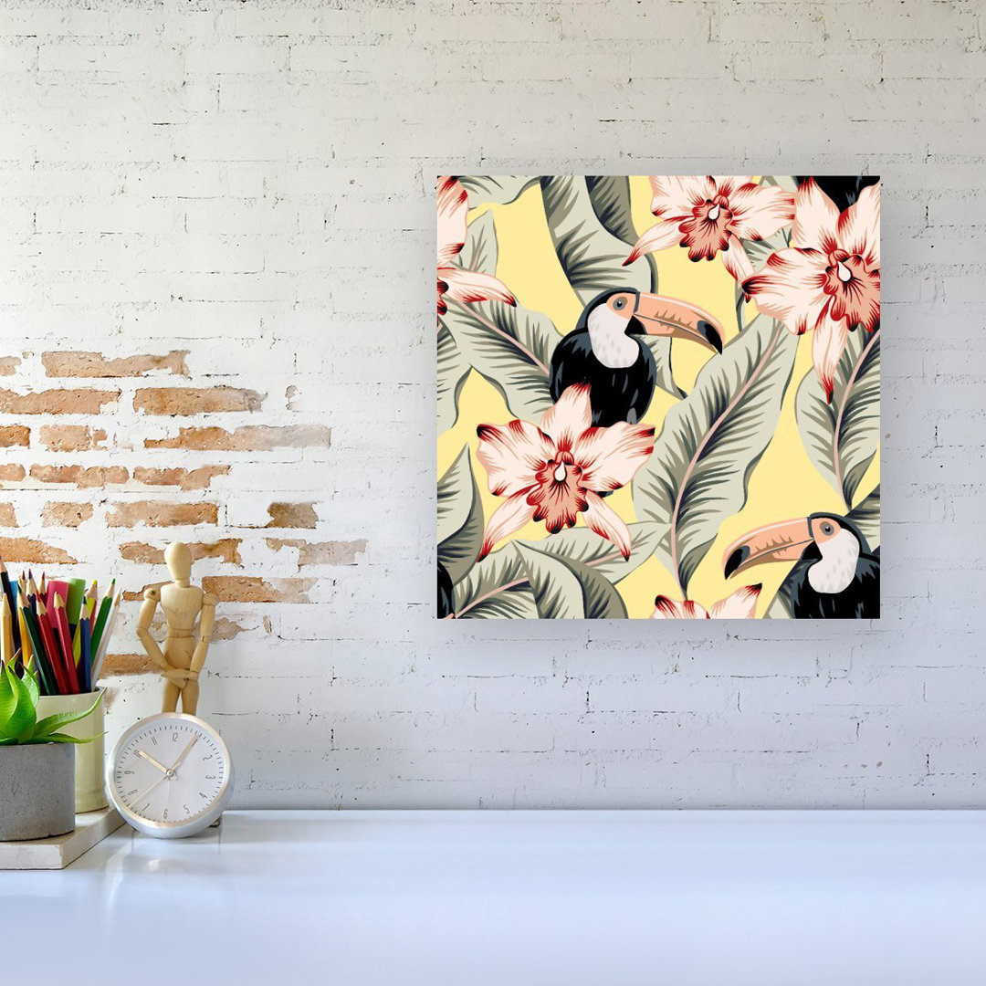 TOUCANS, ORCHIDS AND PALM LEAVES - Wrapped Canvas Print