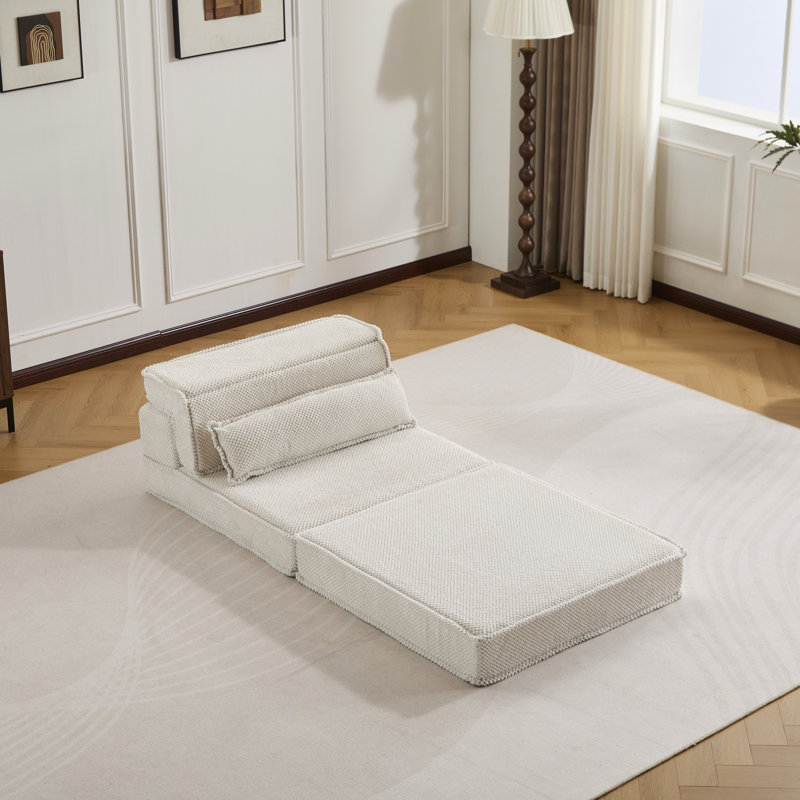 Canapé d'angle modulaire convertible avec oreiller intégré, revêtement en molleton blanc à motifs circulaires, sans assemblage, rembourrage haute résilience, mousse à mémoire de forme haute densité, à monter soi-même.