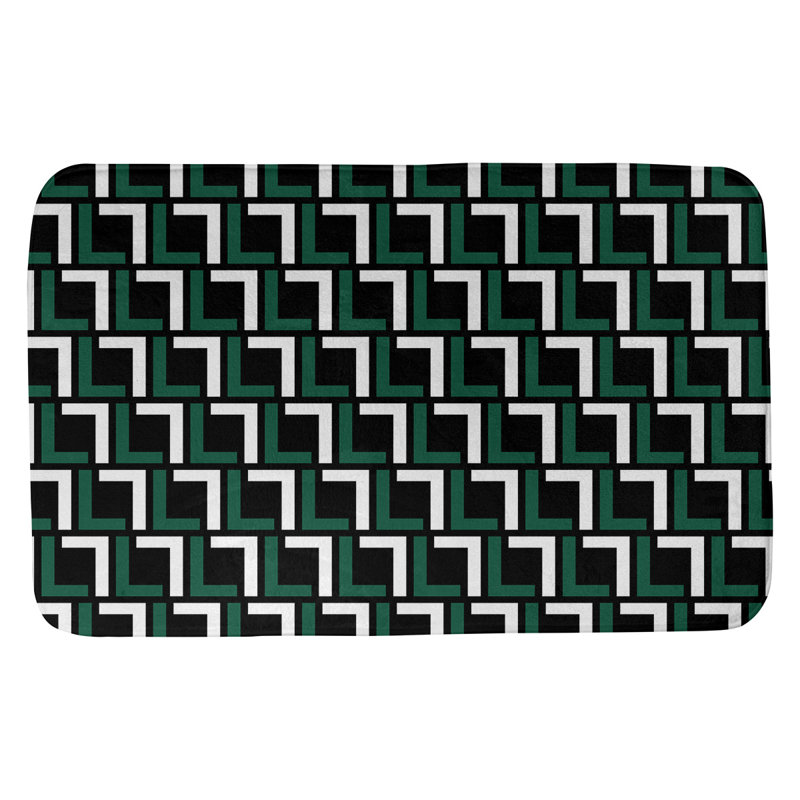 Tapis pour salle de bain Baltimore, l 17 po x L 24 po, Noir furtif / vert Gotham / blanc