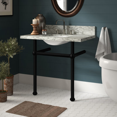Kingston Brass Templeton 36-Inch Carrara Marble Vanity Top with Brass Legs (8-Inch, 3-Hole)