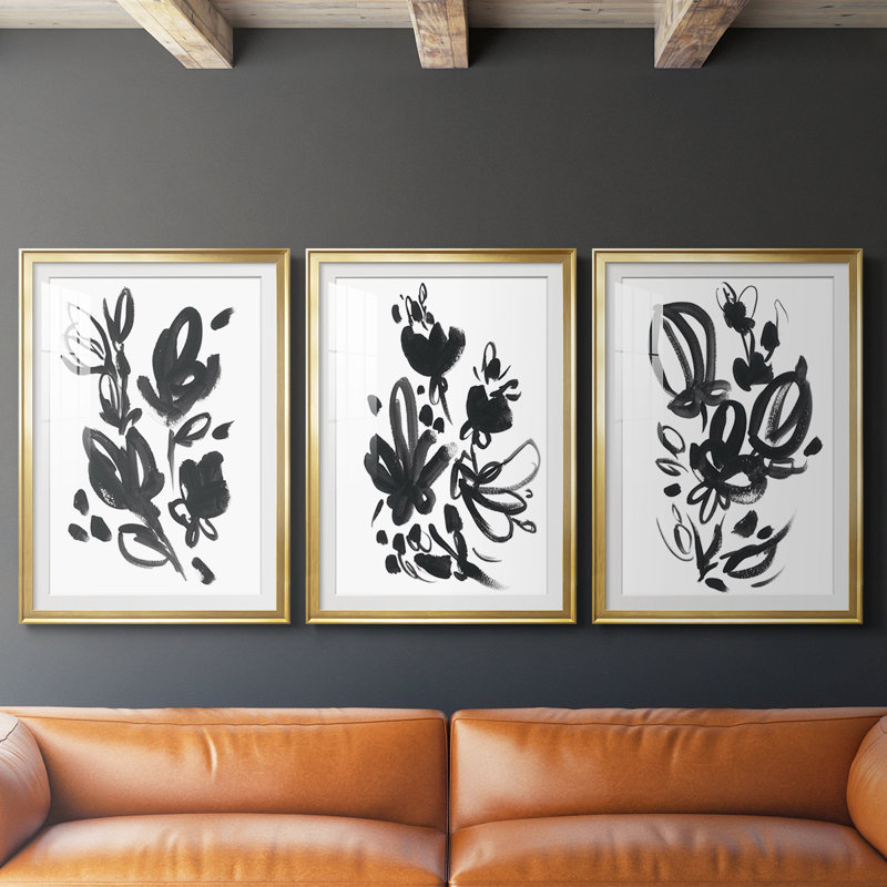 Cameo Bloom I - reproduction sur mesure encadrée de qualité supérieure - 3 pièces, H 15 po x l 19 po, Doré