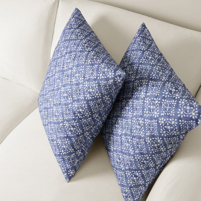 Printed Cotton Throw Pillow Covers 18 X 18 - Textured Decorative Pillow Covers (Set of 2)
