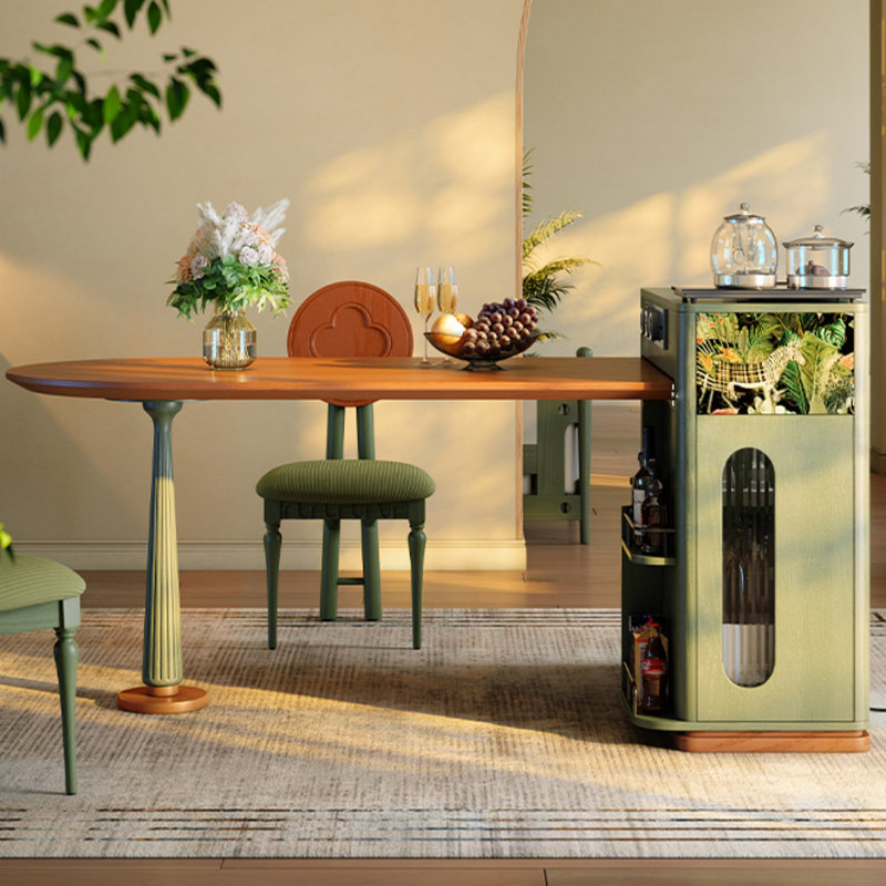Table de salle à manger française rétro en bois massif vert français