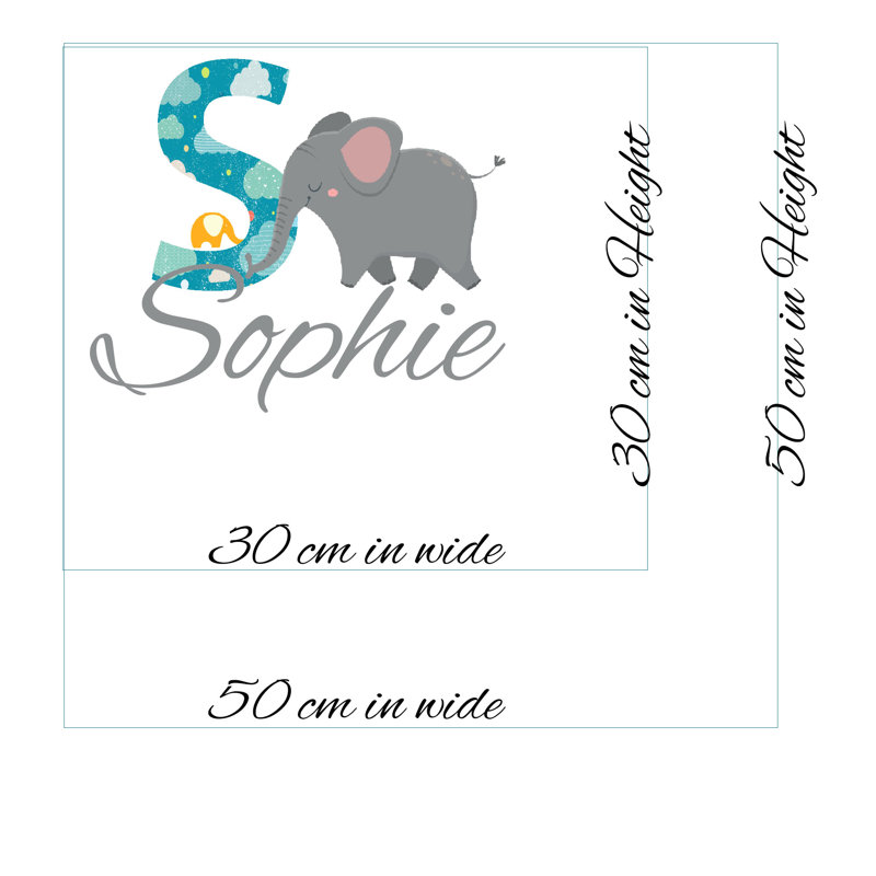 Personalised Name Monogram Elephant Wall Sticker, Yes, 50 (W) cm X 50 cm (H)