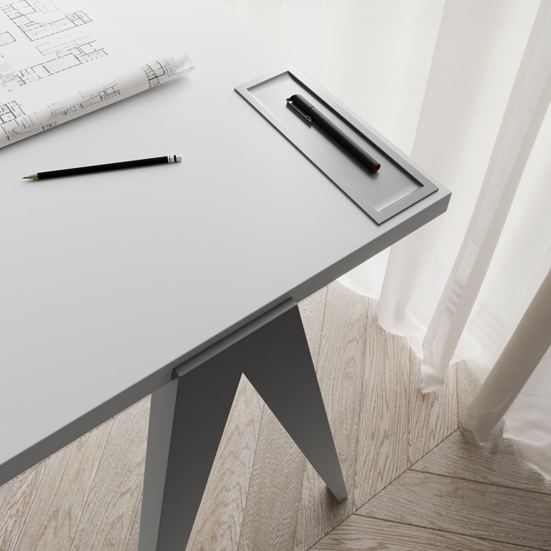 Gundrath Solid Wood Base Writing Desk, Grey, White