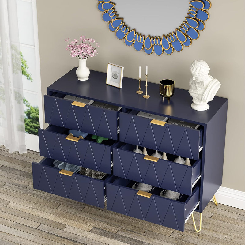Marable 39.4'' W 6 - Drawer Dresser, Navy Blue