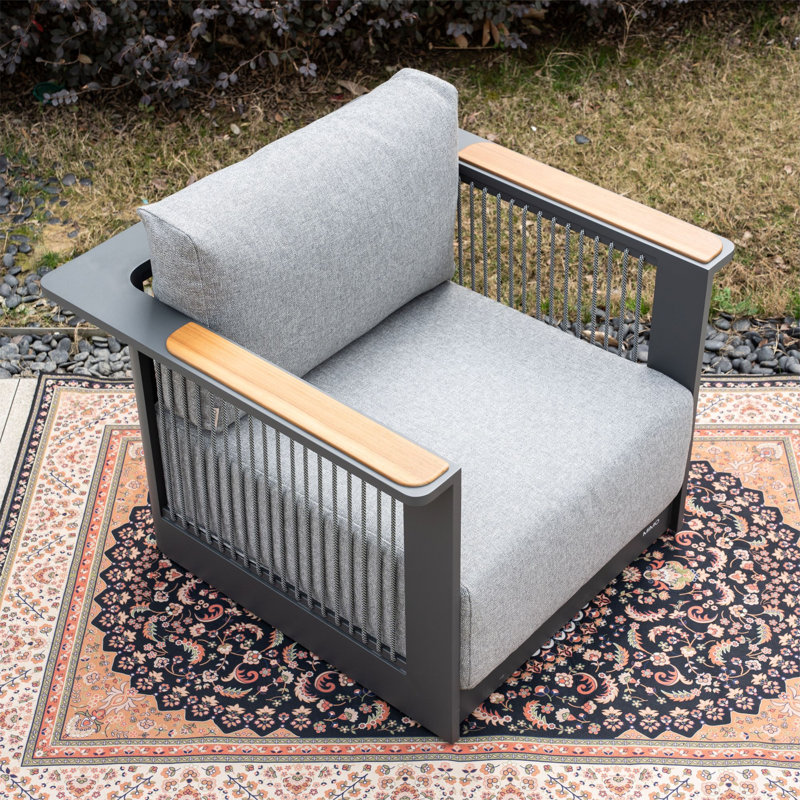 MIMO Modular Aluminium Sofa with Teak Armrests & Cushions, 1