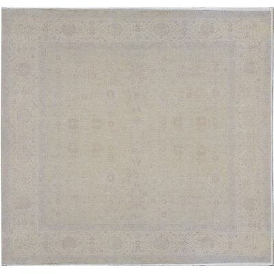 Hand-Knotted High-Quality Green and Cream Area Rug