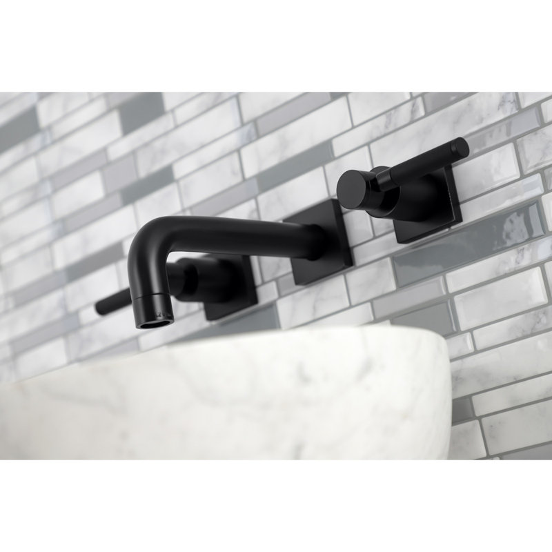 Kingston Brass Concord Two-Handle 3-Hole Wall Mount Bathroom Faucet, Matte Black, Lever Wrap