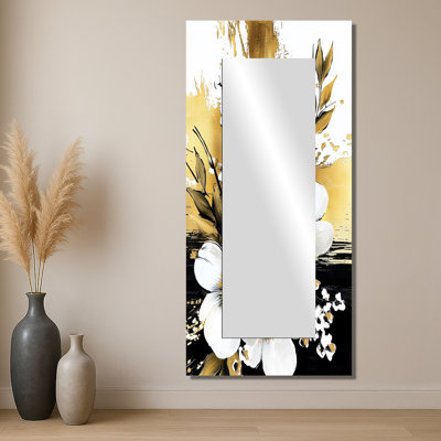 Golden Petunias On Dark Marble  - Floral Mirror For Wall Art Decor - Printed On Metal