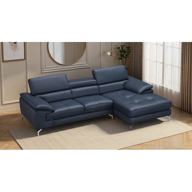 Matimila Upholstered L-Shaped Sectional Right Hand Facing, Blue Leather