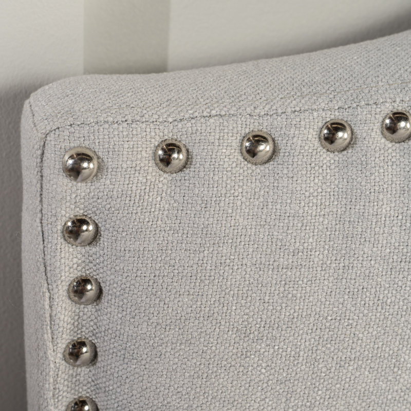 Queen & Full Sized Headboard - Elegant Arched Style With , Adjustable Legs, Soft Cover, Grey Shade Charming Silhouette, Nailhead Trim, Feet, Inviting Upholstery