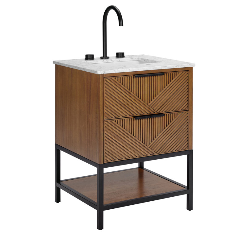 Ensemble de meuble-lavabo 24 po Diamond, Marbre de Carrare, Noyer, Noir mat