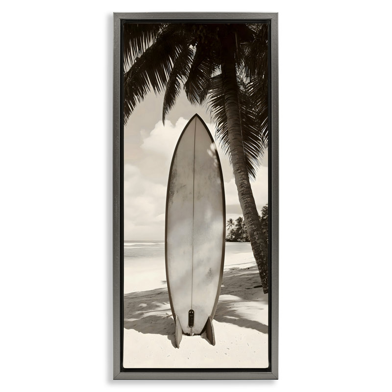 Cadre flottant monochrome Surf Paradise, design par LSR Design Studio, Cadre flottant gris lustré, H 25 po x l 11 po