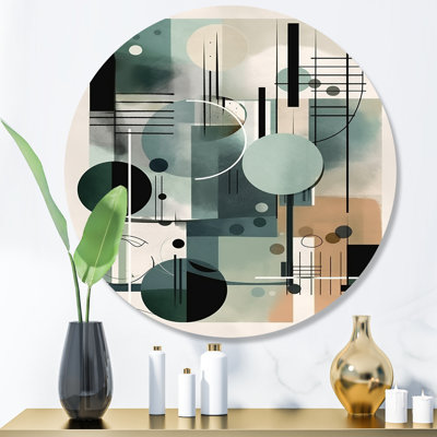 Green Black Minimalism Quiet Depths II - Abstract Minimalism Round Wall Art on Metal
