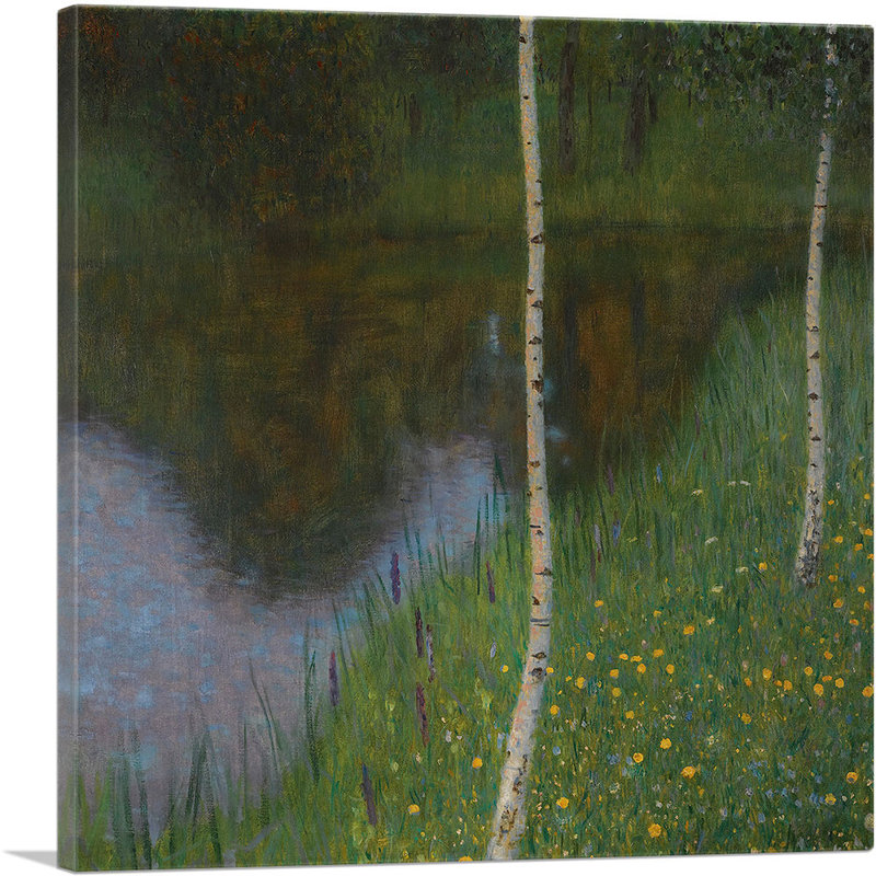 «Lakeshore with Birches 1902» par Gustav Klimt - reproduction d'art sur toile tendue, H 18 po x l 18 po x 1,5 po