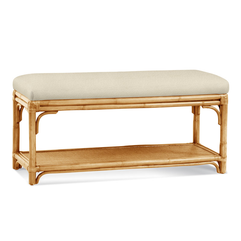 Summer Retreat Wicker Shelf Storage Bench, Havana, Ivory Crypton Performance; 0886-91