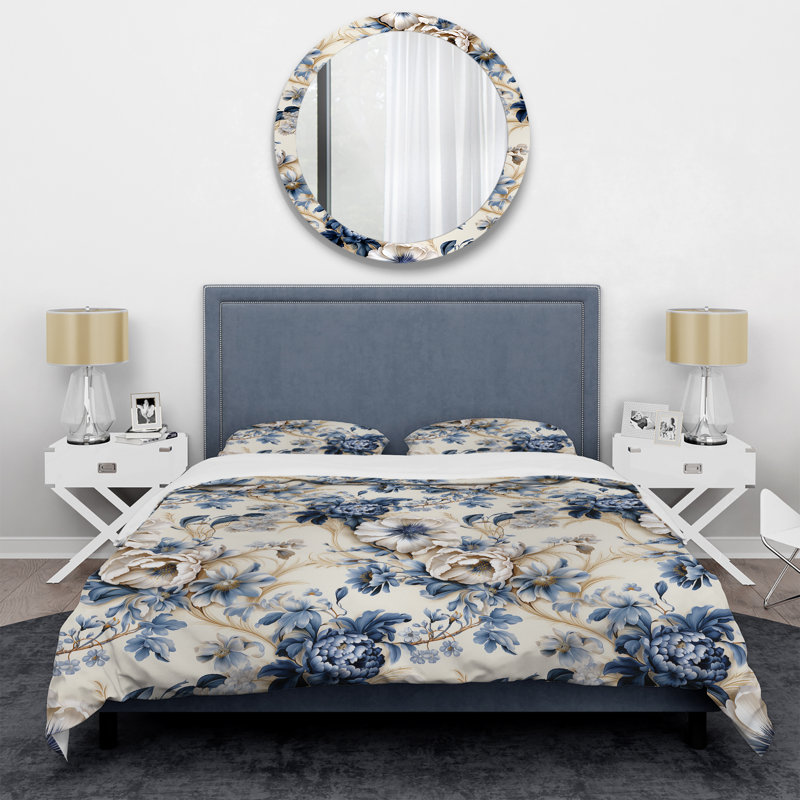 Ensemble de housse de couette Neo Victorian Cobalt Cameo Victorian, Housse de couette simple + 1 taie décorative stan