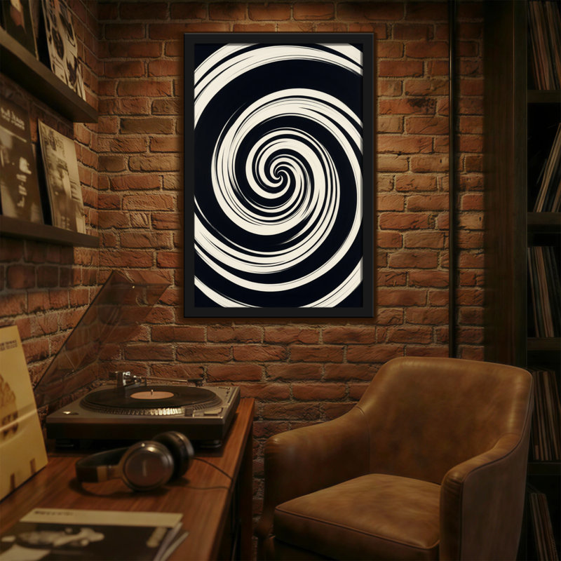 Motif abstrait en spirale noir et blanc, H 18 po x l 12 po