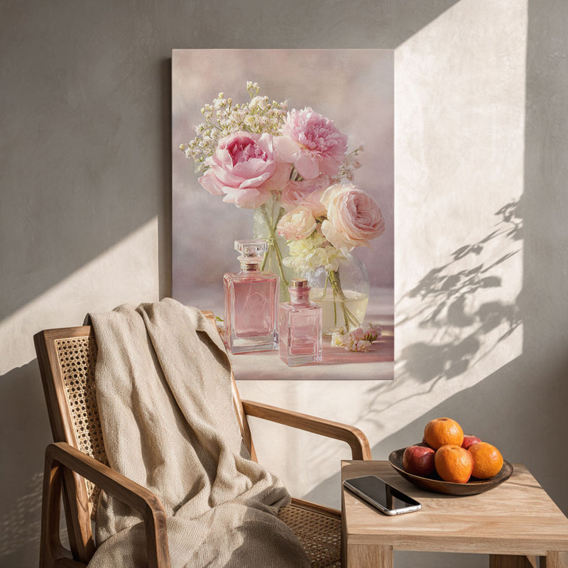 Impression sur toile Elegant Soft Pink Floral & Perfume - Urban Studio, 18*12 pouces (45*30*2 cm)