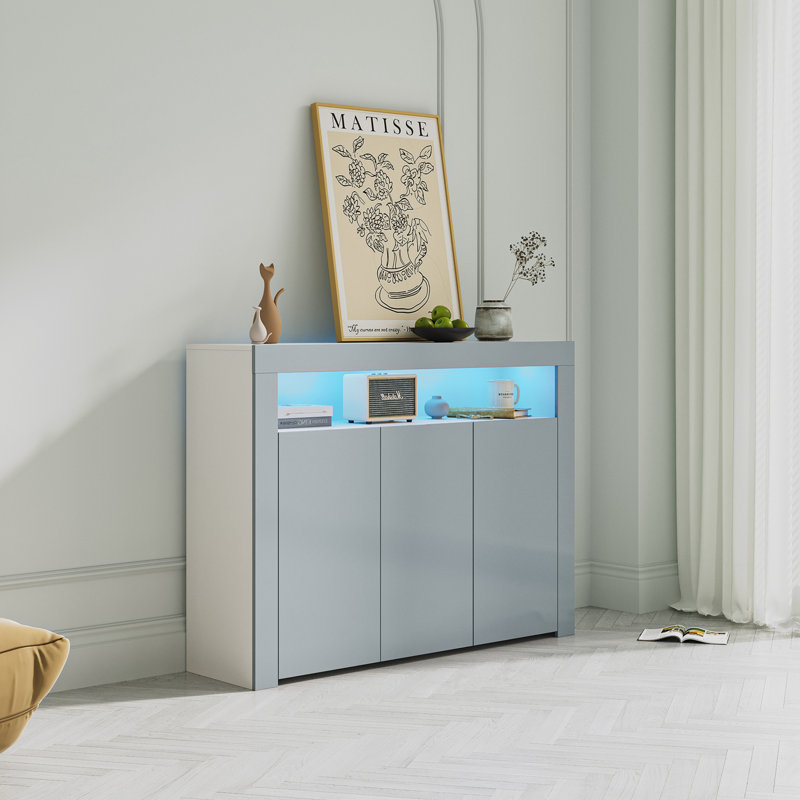 Crédence de rangement l 51,18 po, Blanc + gris