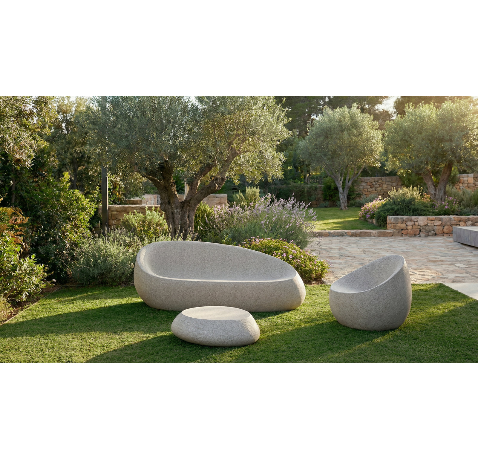 Stone 34" Patio Table, Ecru