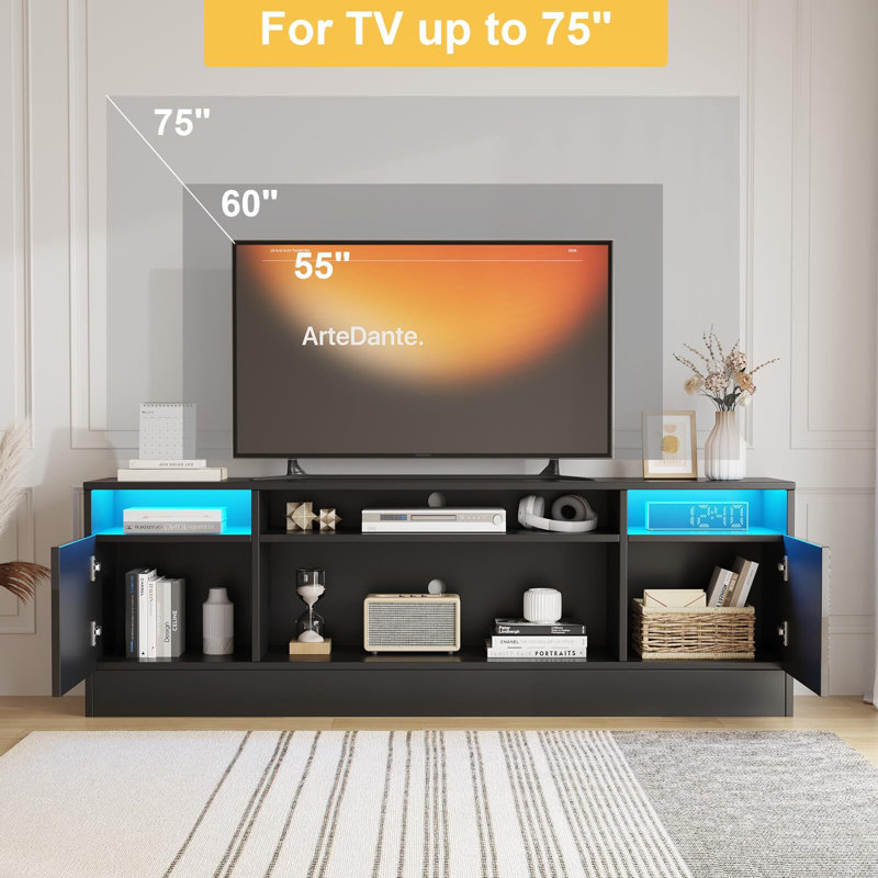 Meuble télé avec espace de rangement pour téléviseur jusqu'à 55 po Lujano